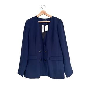 J.Crew Navy French Girl Collarless Double-Breasted Blazer Size 6